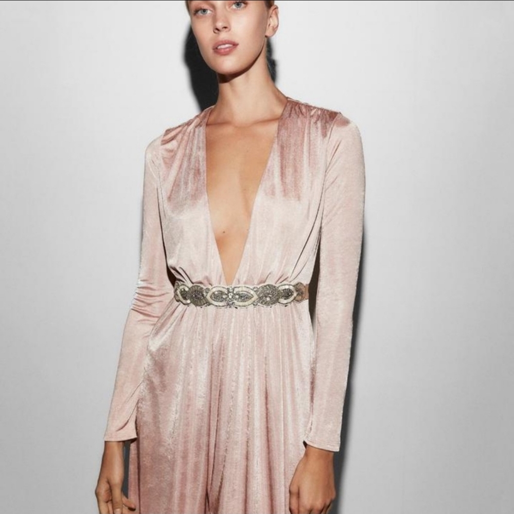 NEW SILKY PLUNGE NECK LONG SLEEVE MAXI DRESS